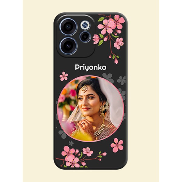 Round Image with Pink Color Floral Design on Photo On Space Black Custom Soft Matte Mobile Back Cover - Oppo Reno 15C 5G