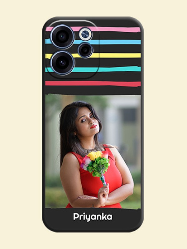 Multicolor Lines with Image On Space Black Custom Soft Matte Mobile Back Cover - Oppo Reno 15C 5G