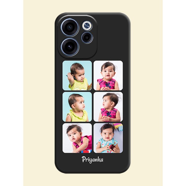 Floral Art with 6 Image Holder on Photo On Space Black Custom Soft Matte Mobile Back Cover - Oppo Reno 15C 5G Floral Art with 6 Image Holder on Photo On Space Black Custom Soft Matte Mobile Back Cover - Oppo Reno 15C 5G