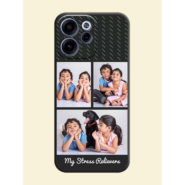 Cross Dotted Pattern with 2 Image Holder On Space Black Custom Soft Matte Mobile Back Cover - Oppo Reno 15C 5G Cross Dotted Pattern with 2 Image Holder On Space Black Custom Soft Matte Mobile Back Cover - Oppo Reno 15C 5G