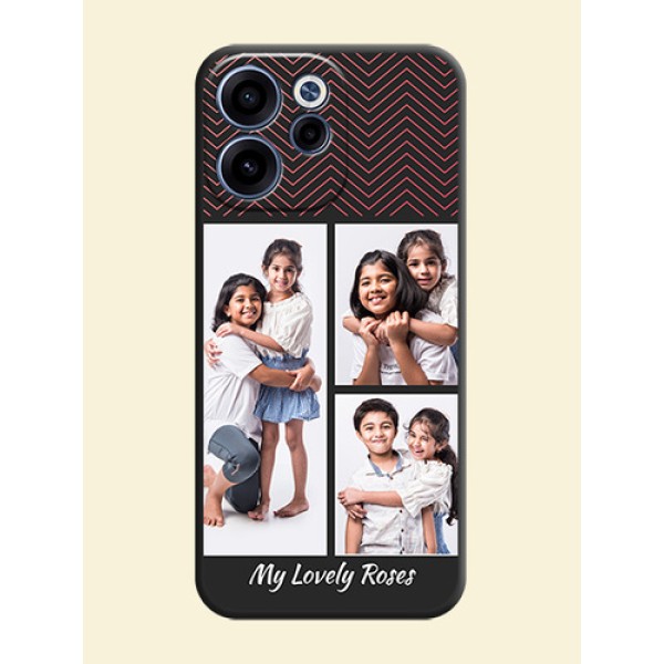Wave Pattern with 3 Image Holder On Space Black Custom Soft Matte Mobile Back Cover - Oppo Reno 15C 5G Wave Pattern with 3 Image Holder On Space Black Custom Soft Matte Mobile Back Cover - Oppo Reno 15C 5G