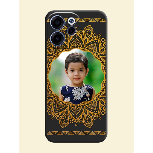 Round Image with Floral Design On Space Black Custom Soft Matte Mobile Back Cover - Oppo Reno 15C 5G Round Image with Floral Design On Space Black Custom Soft Matte Mobile Back Cover - Oppo Reno 15C 5G