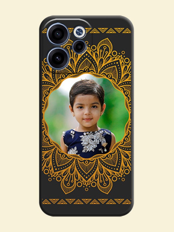 Round Image with Floral Design On Space Black Custom Soft Matte Mobile Back Cover - Oppo Reno 15C 5G