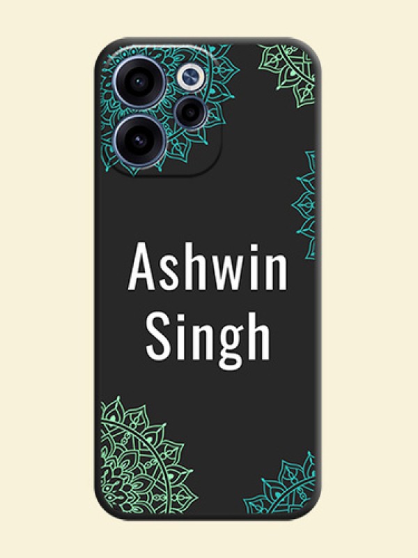 Your Name with Floral Design On Space Black Custom Soft Matte Mobile Back Cover - Oppo Reno 15C 5G