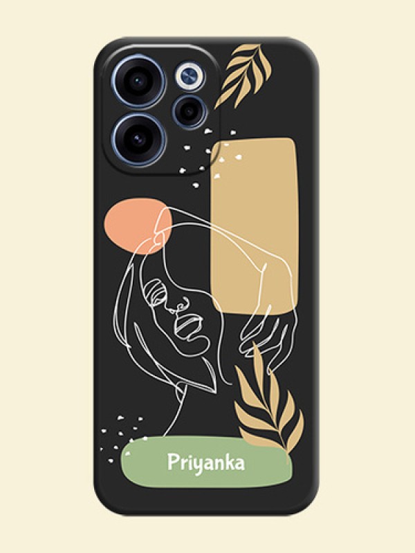 Custom Text With Line Art Of Women & Leaves Design On Space Black Custom Soft Matte Mobile Back Cover - Oppo Reno 15C 5G