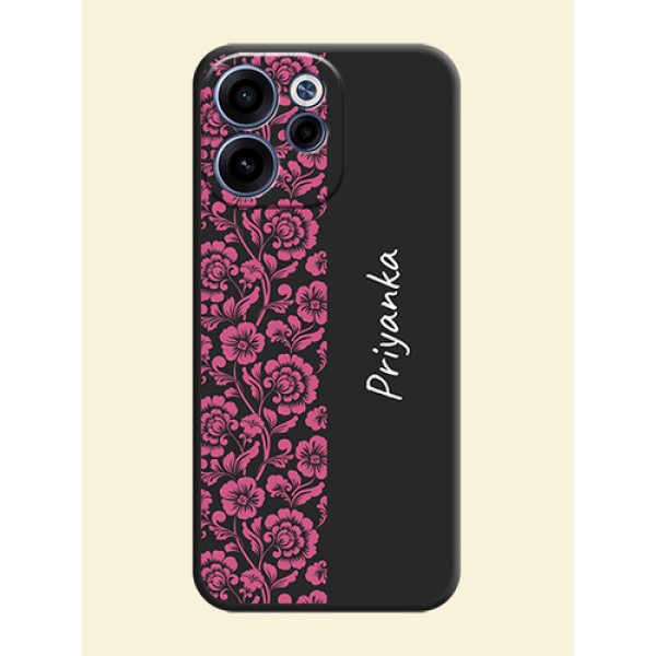 Pink Floral Pattern Design With Custom Text On Space Black Custom Soft Matte Mobile Back Cover - Oppo Reno 15C 5G Pink Floral Pattern Design With Custom Text On Space Black Custom Soft Matte Mobile Back Cover - Oppo Reno 15C 5G