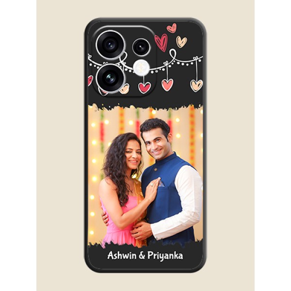Pink Love Hangings with Name On Space Black Custom Soft Matte Mobile Back Cover - Oppo Reno 16 5G Pink Love Hangings with Name On Space Black Custom Soft Matte Mobile Back Cover - Oppo Reno 16 5G