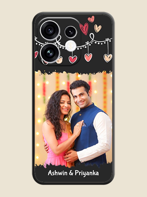 Pink Love Hangings with Name On Space Black Custom Soft Matte Mobile Back Cover - Oppo Reno 16 5G