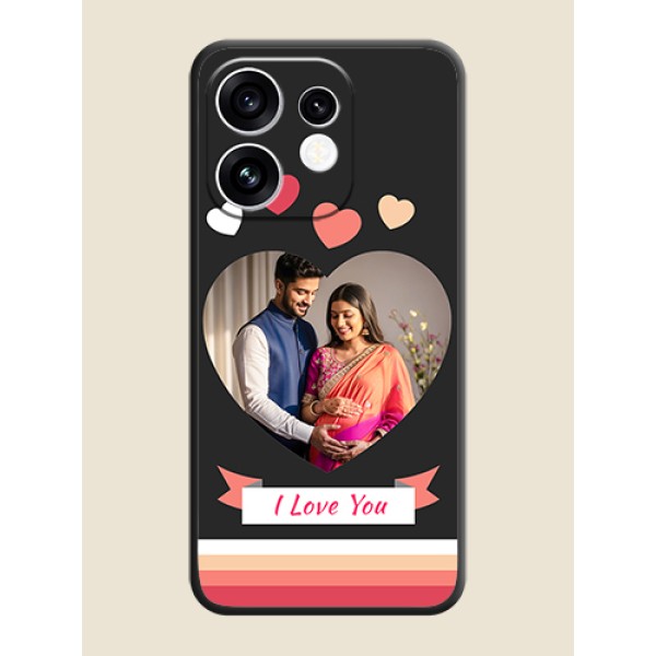 Love Shaped Photo with Colorful Stripes On Space Black Custom Soft Matte Mobile Back Cover - Oppo Reno 16 5G