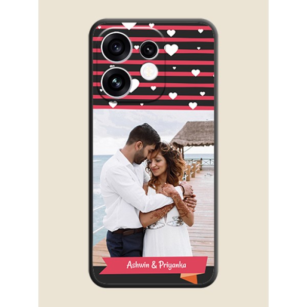 White Color Love Symbols with Pink Lines Pattern On Space Black Custom Soft Matte Mobile Back Cover - Oppo Reno 16 5G White Color Love Symbols with Pink Lines Pattern On Space Black Custom Soft Matte Mobile Back Cover - Oppo Reno 16 5G