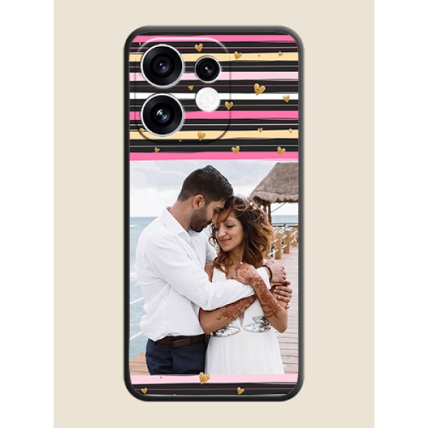 Multicolor Lines and Golden Love Symbols Design on Photo On Space Black Custom Soft Matte Mobile Back Cover - Oppo Reno 16 5G