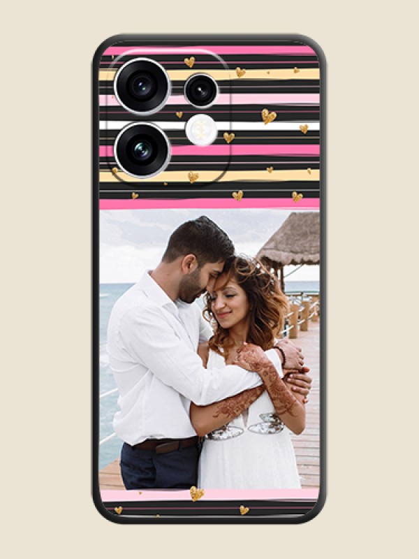 Multicolor Lines and Golden Love Symbols Design on Photo On Space Black Custom Soft Matte Mobile Back Cover - Oppo Reno 16 5G