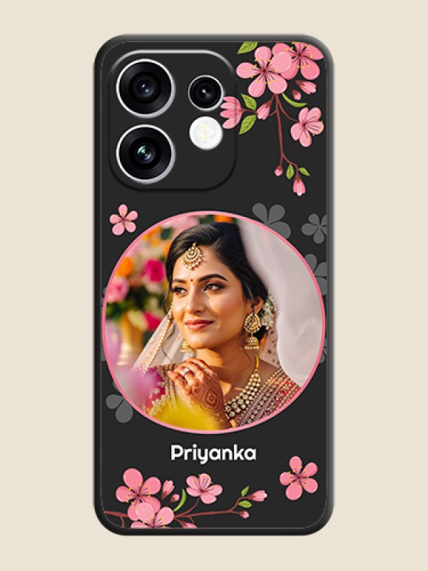 Round Image with Pink Color Floral Design on Photo On Space Black Custom Soft Matte Mobile Back Cover - Oppo Reno 16 5G