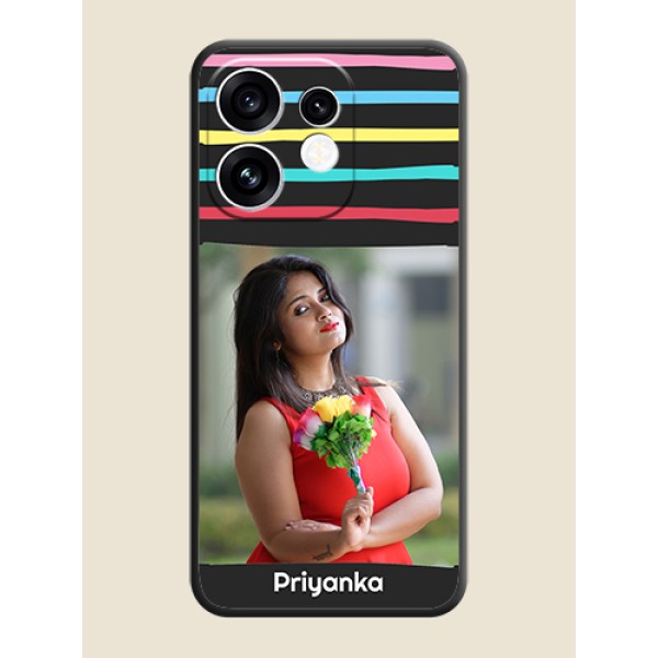 Multicolor Lines with Image On Space Black Custom Soft Matte Mobile Back Cover - Oppo Reno 16 5G