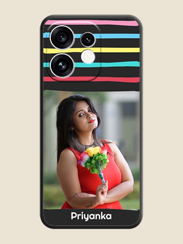 Multicolor Lines with Image On Space Black Custom Soft Matte Mobile Back Cover - Oppo Reno 16 5G
