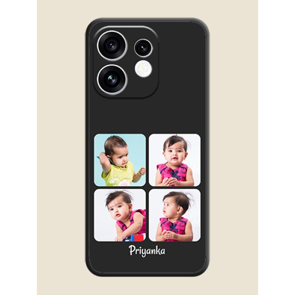Floral Art with 6 Image Holder on Photo On Space Black Custom Soft Matte Mobile Back Cover - Oppo Reno 16 5G Floral Art with 6 Image Holder on Photo On Space Black Custom Soft Matte Mobile Back Cover - Oppo Reno 16 5G