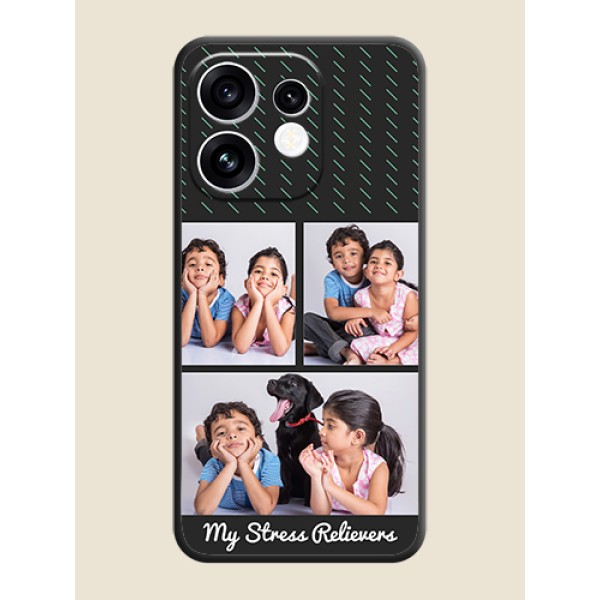 Cross Dotted Pattern with 2 Image Holder On Space Black Custom Soft Matte Mobile Back Cover - Oppo Reno 16 5G
