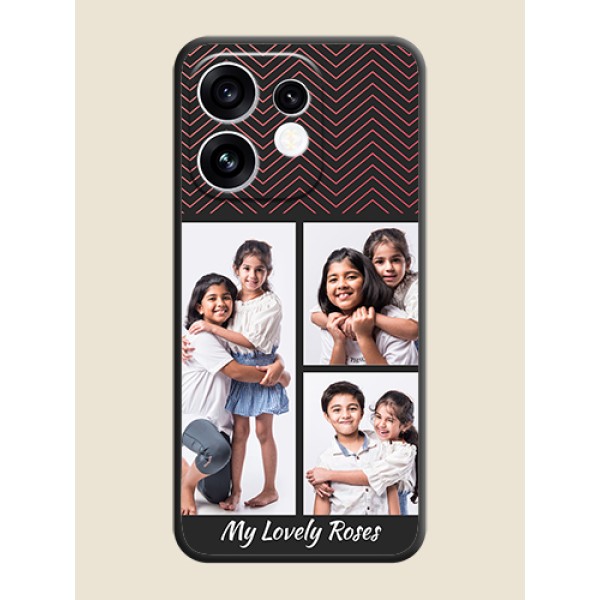 Wave Pattern with 3 Image Holder On Space Black Custom Soft Matte Mobile Back Cover - Oppo Reno 16 5G Wave Pattern with 3 Image Holder On Space Black Custom Soft Matte Mobile Back Cover - Oppo Reno 16 5G