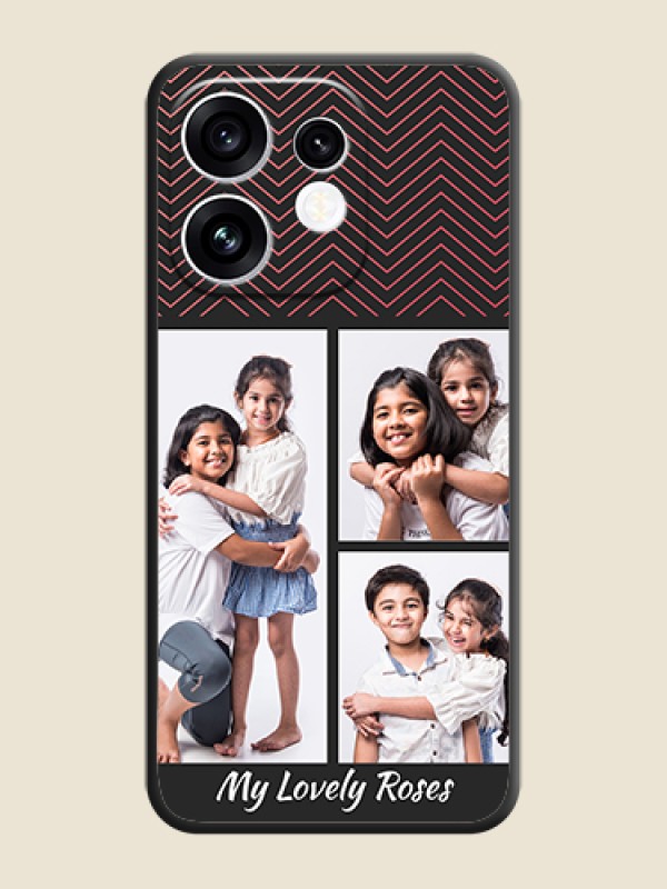 Wave Pattern with 3 Image Holder On Space Black Custom Soft Matte Mobile Back Cover - Oppo Reno 16 5G