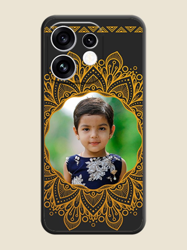 Round Image with Floral Design On Space Black Custom Soft Matte Mobile Back Cover - Oppo Reno 16 5G