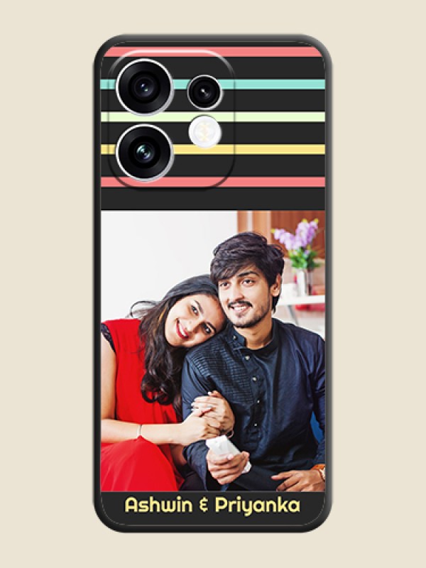 Color Stripes with Photo and Text on Photo On Space Black Custom Soft Matte Mobile Back Cover - Oppo Reno 16 5G