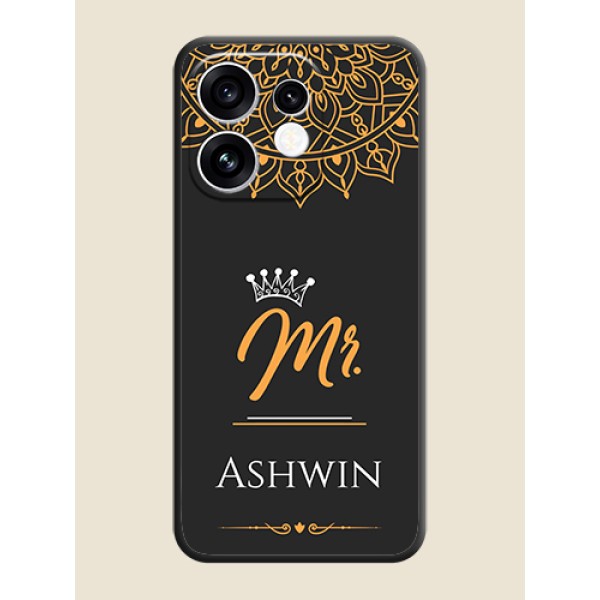 Mr Name with Floral Design On Space Black Custom Soft Matte Mobile Back Cover - Oppo Reno 16 5G Mr Name with Floral Design On Space Black Custom Soft Matte Mobile Back Cover - Oppo Reno 16 5G