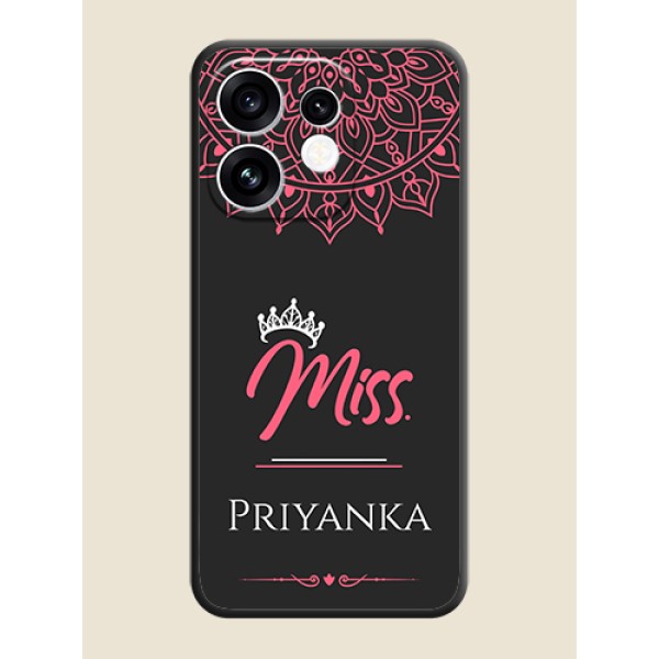 Mrs Name with Floral Design On Space Black Custom Soft Matte Mobile Back Cover - Oppo Reno 16 5G Mrs Name with Floral Design On Space Black Custom Soft Matte Mobile Back Cover - Oppo Reno 16 5G
