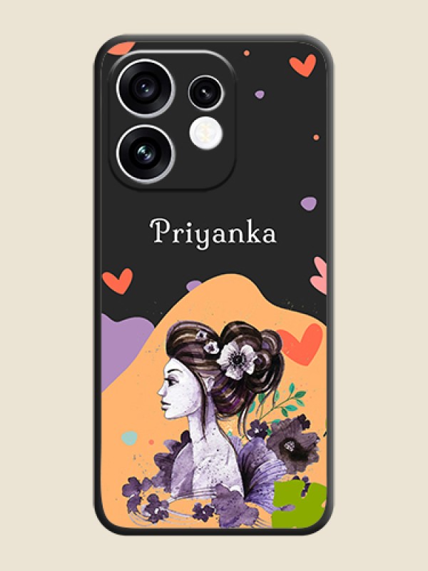 Namecase For Her With Fancy Lady Image On Space Black Custom Soft Matte Mobile Back Cover - Oppo Reno 16 5G