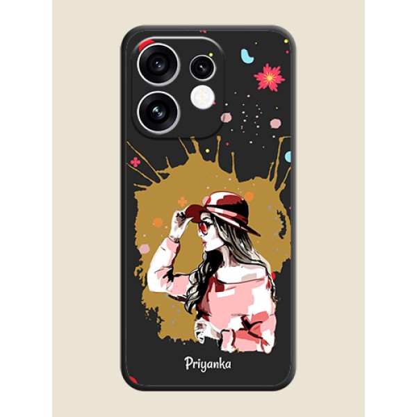 Mordern Lady With Color Splash Background With Custom Text On Space Black Custom Soft Matte Mobile Back Cover - Oppo Reno 16 5G