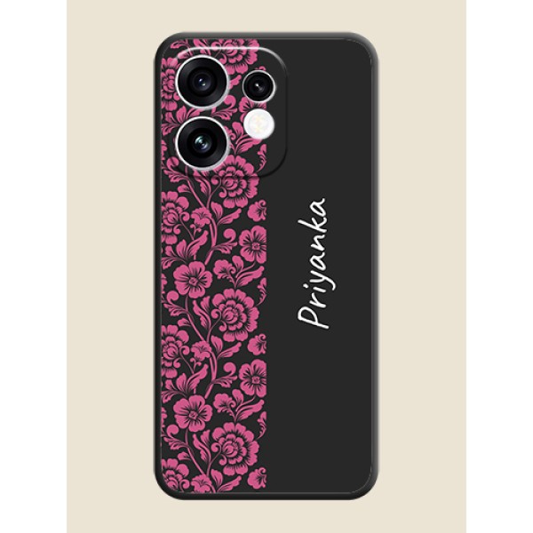 Pink Floral Pattern Design With Custom Text On Space Black Custom Soft Matte Mobile Back Cover - Oppo Reno 16 5G Pink Floral Pattern Design With Custom Text On Space Black Custom Soft Matte Mobile Back Cover - Oppo Reno 16 5G