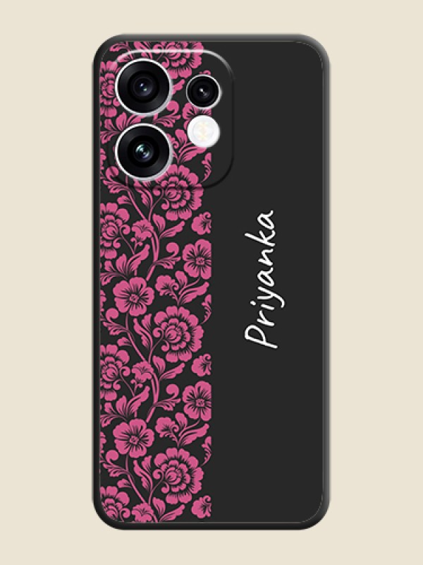 Pink Floral Pattern Design With Custom Text On Space Black Custom Soft Matte Mobile Back Cover - Oppo Reno 16 5G