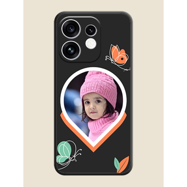 Upload Pic With Simple Butterly Design On Space Black Custom Soft Matte Mobile Back Cover - Oppo Reno 16 5G Upload Pic With Simple Butterly Design On Space Black Custom Soft Matte Mobile Back Cover - Oppo Reno 16 5G