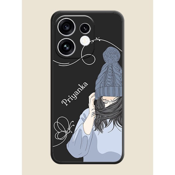 Girl With Blue Winter Outfiit Custom Text Design On Space Black Custom Soft Matte Mobile Back Cover - Oppo Reno 16 5G Girl With Blue Winter Outfiit Custom Text Design On Space Black Custom Soft Matte Mobile Back Cover - Oppo Reno 16 5G
