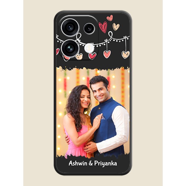 Pink Love Hangings with Name On Space Black Custom Soft Matte Mobile Back Cover - Oppo Reno 16C 5G Pink Love Hangings with Name On Space Black Custom Soft Matte Mobile Back Cover - Oppo Reno 16C 5G