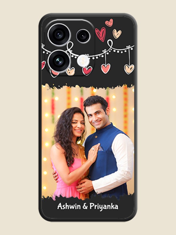 Pink Love Hangings with Name On Space Black Custom Soft Matte Mobile Back Cover - Oppo Reno 16C 5G
