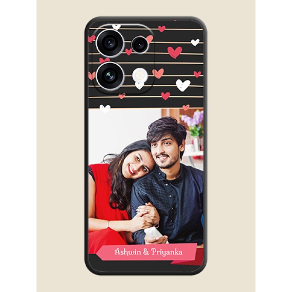 Love Pattern with Name on Pink Ribbon on Photo On Space Black Custom Soft Matte Mobile Back Cover - Oppo Reno 16C 5G Love Pattern with Name on Pink Ribbon on Photo On Space Black Custom Soft Matte Mobile Back Cover - Oppo Reno 16C 5G