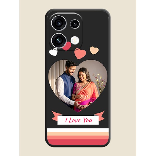 Love Shaped Photo with Colorful Stripes On Space Black Custom Soft Matte Mobile Back Cover - Oppo Reno 16C 5G