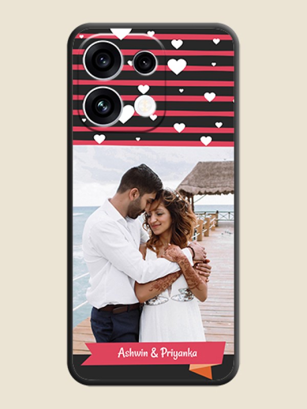White Color Love Symbols with Pink Lines Pattern On Space Black Custom Soft Matte Mobile Back Cover - Oppo Reno 16C 5G