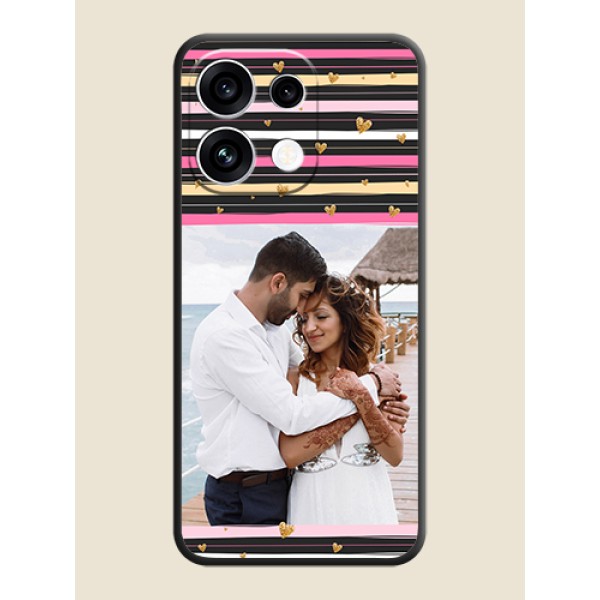 Multicolor Lines and Golden Love Symbols Design on Photo On Space Black Custom Soft Matte Mobile Back Cover - Oppo Reno 16C 5G