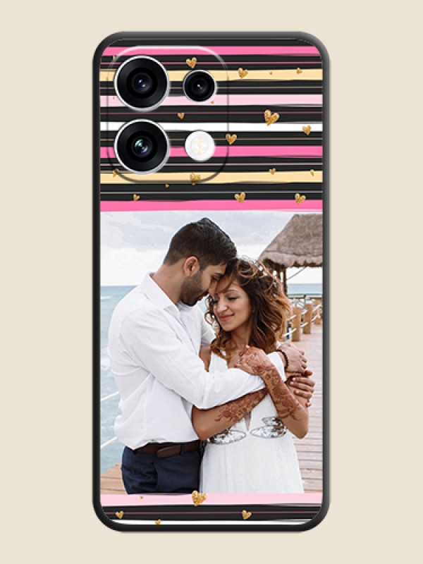 Multicolor Lines and Golden Love Symbols Design on Photo On Space Black Custom Soft Matte Mobile Back Cover - Oppo Reno 16C 5G