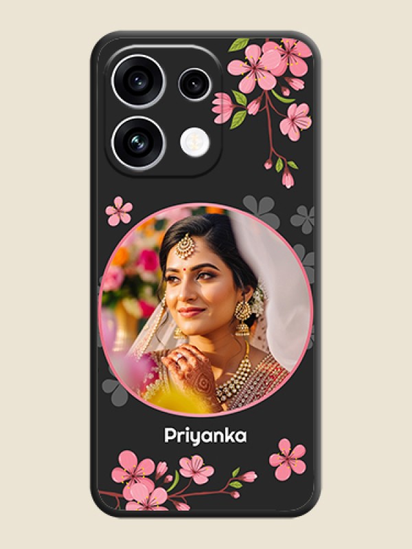 Round Image with Pink Color Floral Design on Photo On Space Black Custom Soft Matte Mobile Back Cover - Oppo Reno 16C 5G