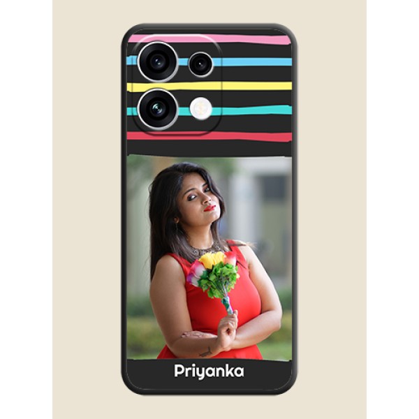 Multicolor Lines with Image On Space Black Custom Soft Matte Mobile Back Cover - Oppo Reno 16C 5G