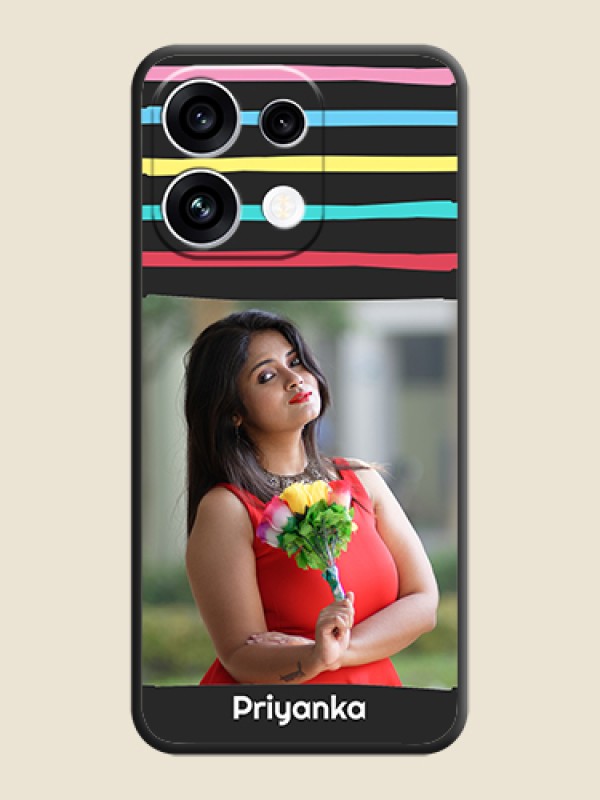 Multicolor Lines with Image On Space Black Custom Soft Matte Mobile Back Cover - Oppo Reno 16C 5G