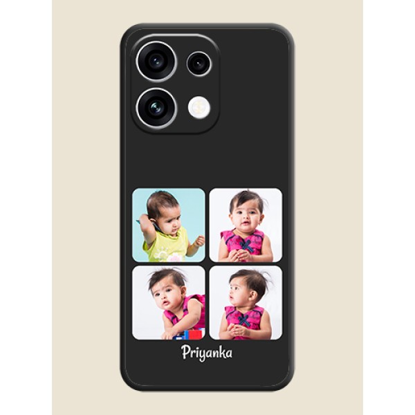 Floral Art with 6 Image Holder on Photo On Space Black Custom Soft Matte Mobile Back Cover - Oppo Reno 16C 5G Floral Art with 6 Image Holder on Photo On Space Black Custom Soft Matte Mobile Back Cover - Oppo Reno 16C 5G