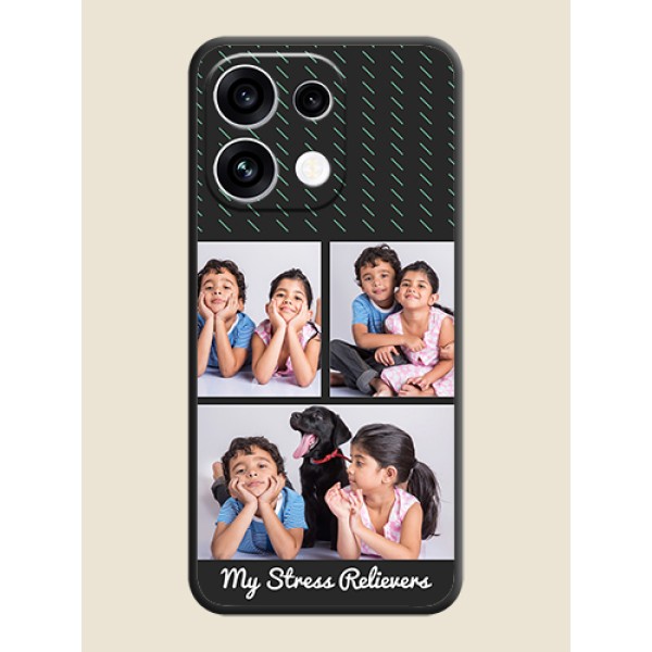 Cross Dotted Pattern with 2 Image Holder On Space Black Custom Soft Matte Mobile Back Cover - Oppo Reno 16C 5G