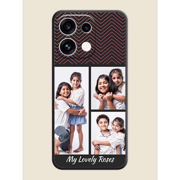 Wave Pattern with 3 Image Holder On Space Black Custom Soft Matte Mobile Back Cover - Oppo Reno 16C 5G Wave Pattern with 3 Image Holder On Space Black Custom Soft Matte Mobile Back Cover - Oppo Reno 16C 5G