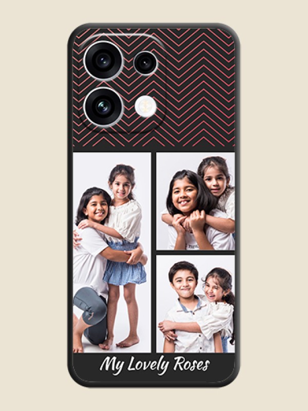 Wave Pattern with 3 Image Holder On Space Black Custom Soft Matte Mobile Back Cover - Oppo Reno 16C 5G