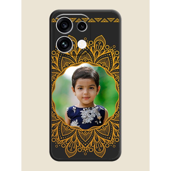 Round Image with Floral Design On Space Black Custom Soft Matte Mobile Back Cover - Oppo Reno 16C 5G Round Image with Floral Design On Space Black Custom Soft Matte Mobile Back Cover - Oppo Reno 16C 5G