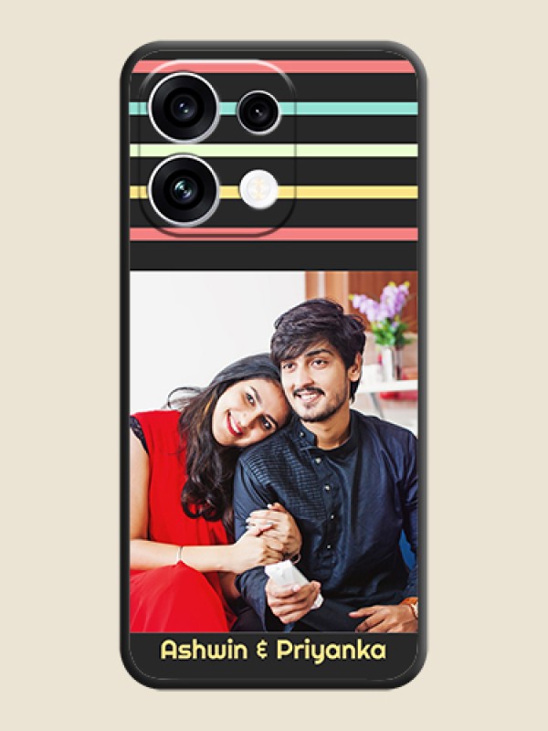 Color Stripes with Photo and Text on Photo On Space Black Custom Soft Matte Mobile Back Cover - Oppo Reno 16C 5G