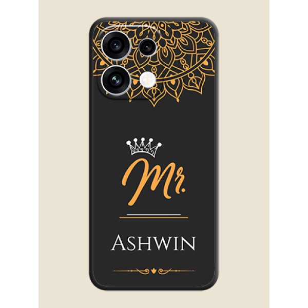 Mr Name with Floral Design On Space Black Custom Soft Matte Mobile Back Cover - Oppo Reno 16C 5G Mr Name with Floral Design On Space Black Custom Soft Matte Mobile Back Cover - Oppo Reno 16C 5G